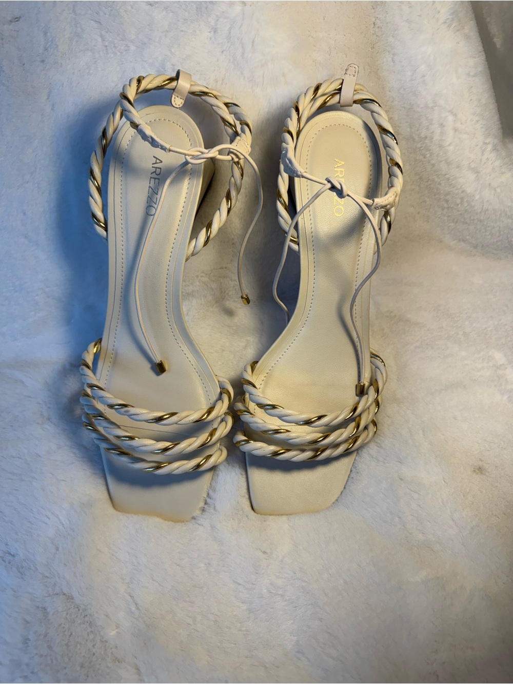 Arezzo Cream Braided Strap Heeled Sandals Size 9.5